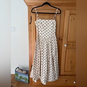 Abercrombie New! Cream Polka Dot Midi Dress with Spaghetti Straps